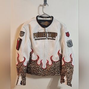 Power Trip Womans Small Stiletto Mesh jacket. Leopard print
